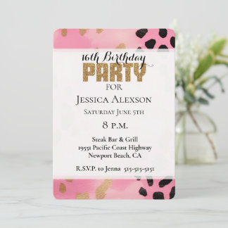 Rosa Gold Leopard Gold Glitzer Party Einladung