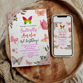 Rosa Gold lila Schmetterlingsfrau Geburtstag Einladung
