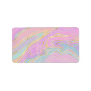 Rosa Gold Liquid Swirl Rainbow Marmor Adressaufkleber