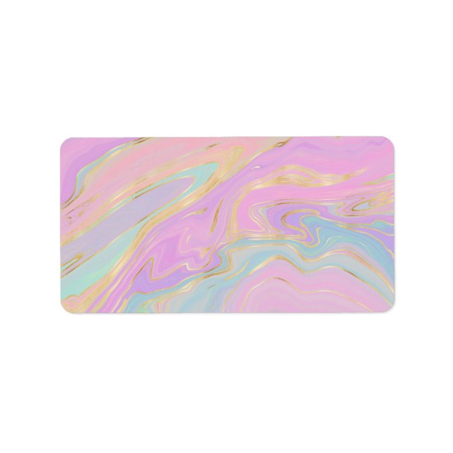 Rosa Gold Liquid Swirl Rainbow Marmor Adressaufkleber (Vorne)