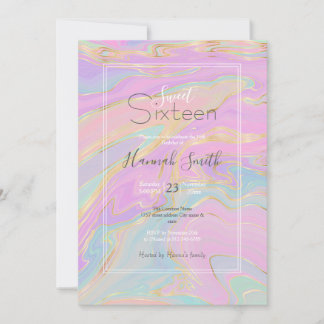 Rosa Gold Liquid Swirl Rainbow Marmor Einladung