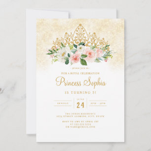 Rosa Gold Mädchen Prinzessin Florale Tiara Geburts Einladung