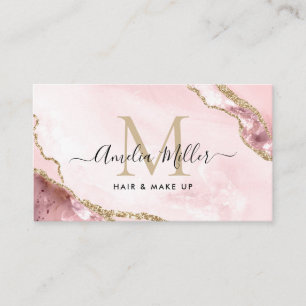 Rosa Gold Marmor Achat Haar Make-up Monogramm Visitenkarte
