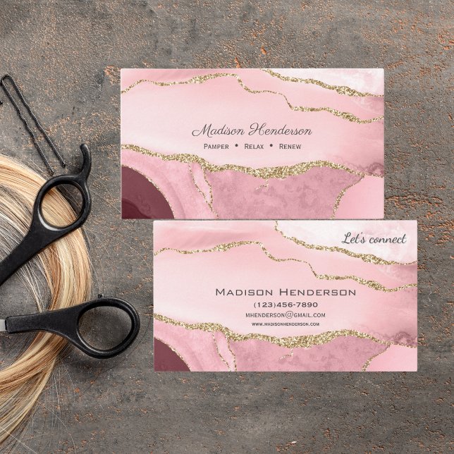 Rosa Gold Marmor Agate Beauty Business Cards Visitenkarte (Von Creator hochgeladen)