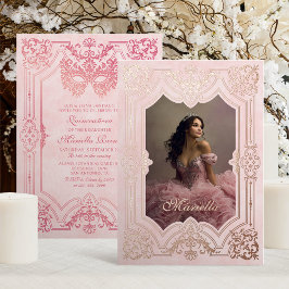 Rosa Gold Masquerade Foto Quinceanera Folieneinladung
