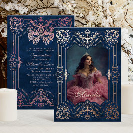 Rosa Gold Masquerade Foto Quinceanera Folieneinladung