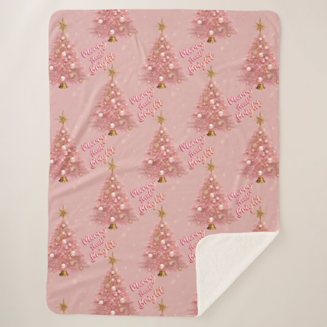 Rosa Gold Merry und helle Weihnachtsbaum Sherpadecke (Vorderseite)