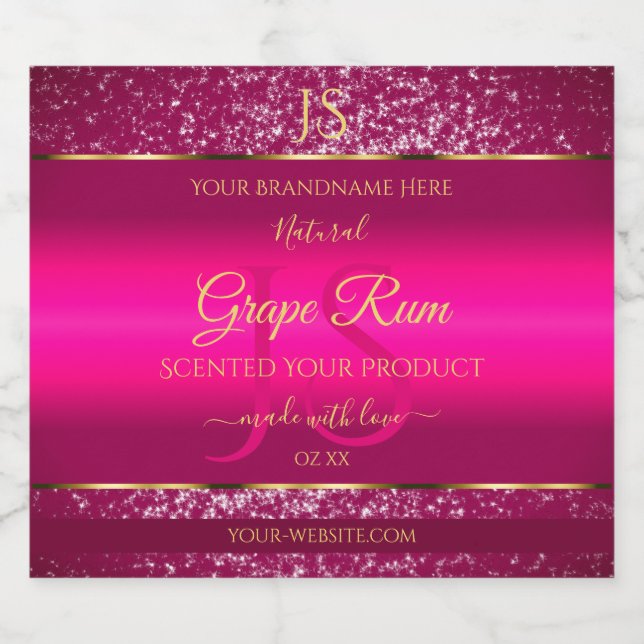 Rosa Gold mit Glitzer- und Erstmarken Alkoholflaschenetikett (Einzelnes Label)