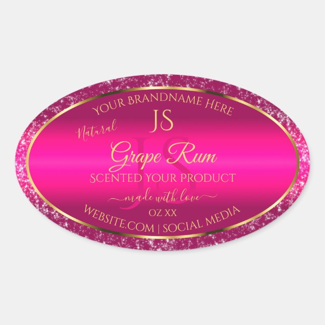 Rosa Gold mit Glitzer- und Erstmarken Ovaler Aufkleber (Vorderseite)