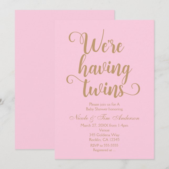 Rosa & Gold mit Twins Baby Dusche Einladungen (Vorne/Hinten)