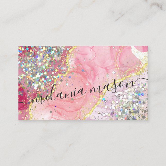 Rosa Gold Moderne Aquarellfarben Alkohol Tinte Gli Visitenkarte (Vorderseite)