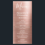 Rosa Gold Moderne und elegante Hochzeitsmenüs Menükarte<br><div class="desc">Blush Pink Rose Gold Moderne Imitate Metallic Edelstahl Foil Hochzeitsmenü. Dieses mädchenhafte, moderne Dusty Pink und Black Script Wedding Menu kann auf die Namen der Braut und des Bräutigam, das Hochzeitsdatum und das Abendmenü angepasst werden. Dieses Menü ist Teil einer passenden Hochzeitskollektion und weitere passende Artikel können Sie beim Designer...</div>
