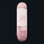 Rosa Gold Monogram Agate Skateboard<br><div class="desc">Rosa Gold Glitzer Monogramm agate Skateboard. Einzigartig und elegant.</div>