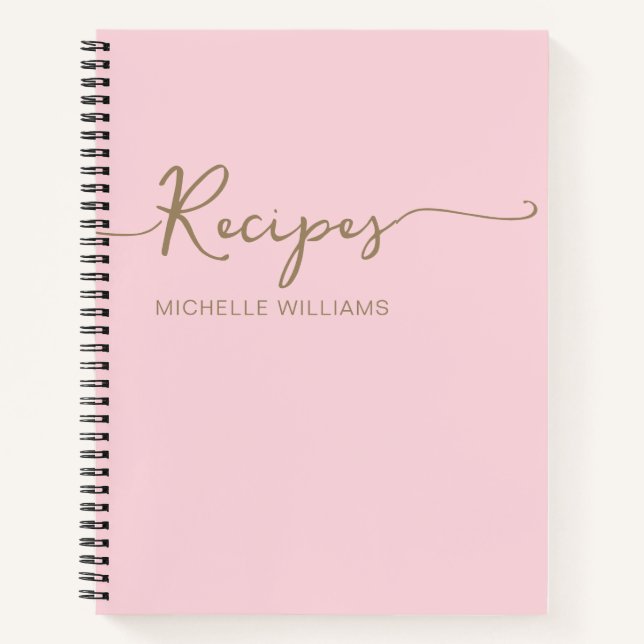 Rosa Gold Monogram Name Signature Cookbook Rezept Notizbuch (Vorderseite)