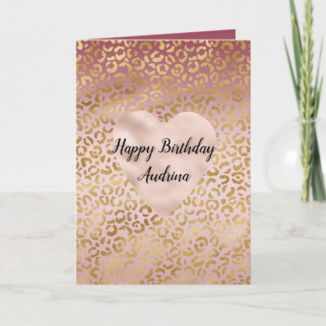 Rosa Gold Ombre Leopard Print Karte (Vorderseite)