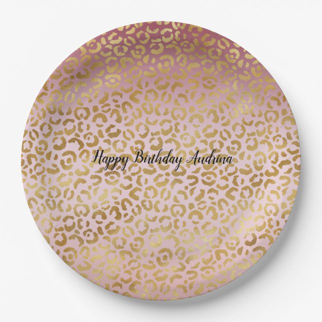 Rosa Gold Ombre Leopard Print          Pappteller (Vorderseite)
