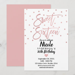 Rosa Gold Pink Moderne Schrift Süße 16 Sechzehn Einladung