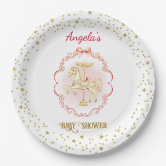 Rosa & Gold-Pony Vintage-Baby-Shower-Teller Pappteller