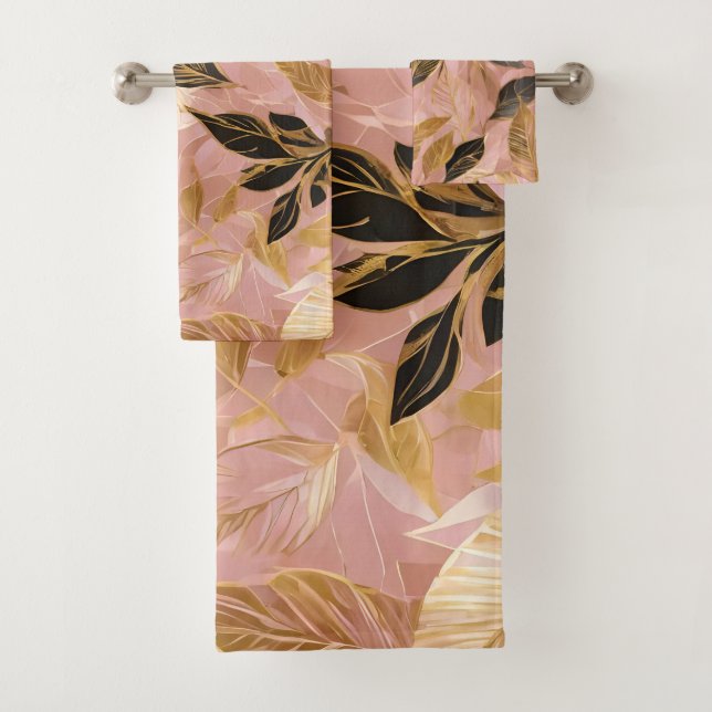 Rosa Gold Popular Boho Blätter Collection Badhandtuch Set (Insitu)