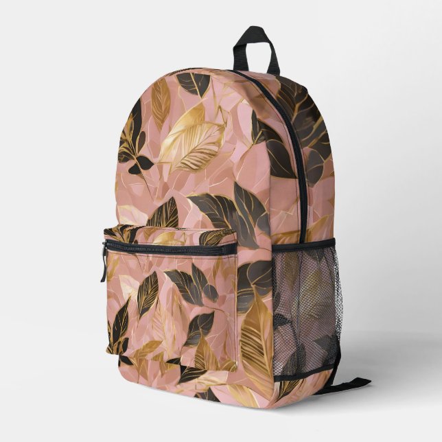 Rosa Gold Popular Boho Blätter Collection Bedruckter Rucksack (Rückseitige Ecke Rechts)