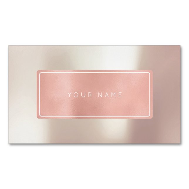 Rosa Gold Powder Metallisches rechteckiges Logo Magnetische Visitenkarte (Vorderseite)