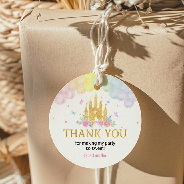 Rosa Gold Princess Burg Labels Stickers Geburtstag (Von Creator hochgeladen)