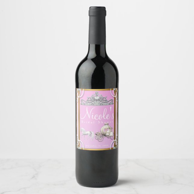 Rosa Gold Princess Crown Carriage Fairy Tale Wein Weinetikett (Vorderseite)