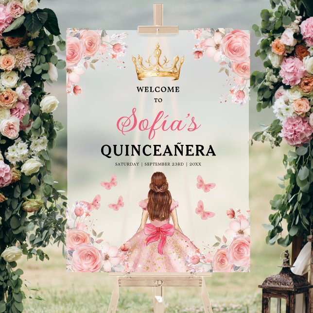 Rosa Gold Prinzessin Quinceañera Willkommen Acrylschild (Von Creator hochgeladen)