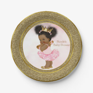 Rosa Gold Prinzessin Vintage Schwarze Babymädchen- Pappteller
