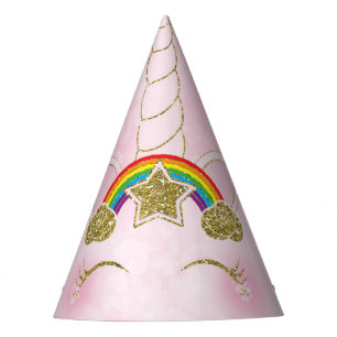 Rosa & Gold Rainbow Star Horn Face Partyhütchen