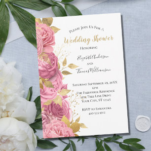 Rosa Gold Rose Floraler Formaler Polterabend Einladung