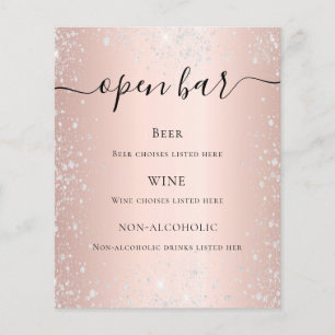 Rosa-Gold-Rouge-Silber-Glitter Budget-Bar-Menü Flyer