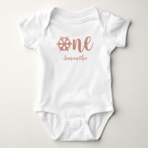 Rosa Gold Schneeflocke Winter Erster Geburtstag fü Baby Strampler