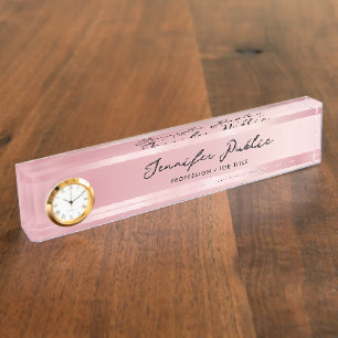 Rosa Gold Schreibtisch Namensschild mit Uhr Kallig Namensplakette