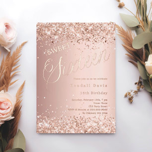 Rosa-Gold Schrift modern Sweet 16 Folieneinladung