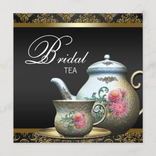 Rosa Gold Schwarz Damast Braut Tea Shower Einladung