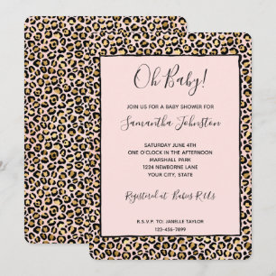 Rosa Gold Schwarz Leoparden Druck Einladung