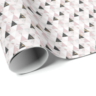Rosa Gold Schwarz Weiß Marmor Geometrischer Geburt Geschenkpapier
