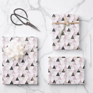 Rosa Gold Schwarz Weiß Marmor Geometrischer Geburt Geschenkpapier Set