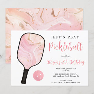 Rosa Gold Schwarze Pickleball Geburtstagsparty Einladung