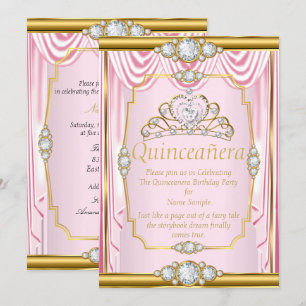 Rosa Gold Seide Prinzessin Quinceanera Blush Einla Einladung