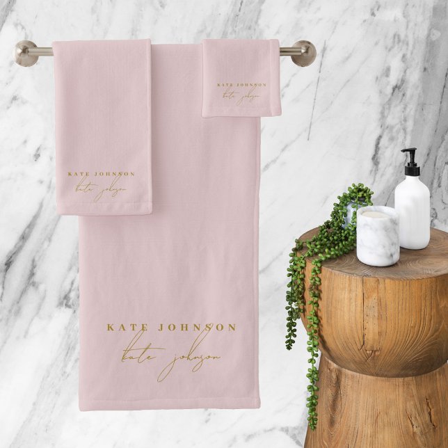 Rosa Gold Signature Script Monogram Badhandtuch Set (Pink Gold Signature Script Monogram Bath Towel Set)