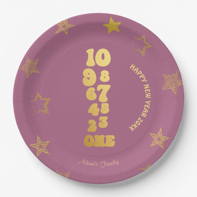 Rosa Gold Silvester Party Pappteller (Vorderseite)