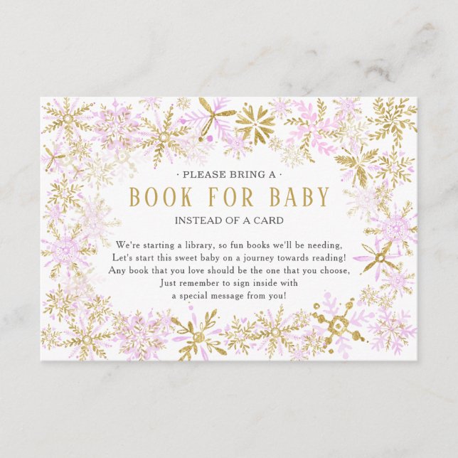 Rosa Gold Snowflake Baby Showbook für Babykarte Begleitkarte (Vorderseite)