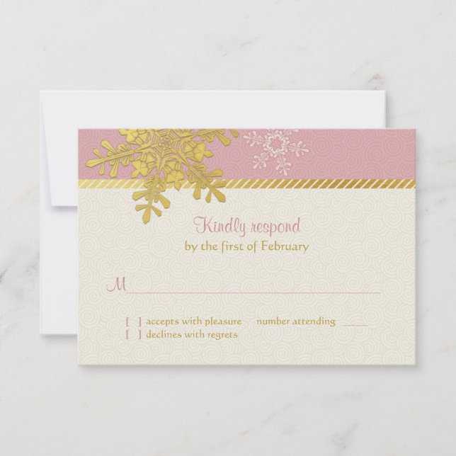Rosa Gold Snowflake Winter Wedding Repair Card RSVP Karte (Vorderseite)