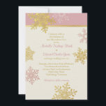 Rosa Gold Snowflake Winterhochzeit Einladung<br><div class="desc">Auf dieser blassrosa, rosa, gold, elfenbeinfarbenen Rose oder auf den Schneeflocken aus Champagner und Elfenbein können Sie den Text ganz einfach personalisieren. Um den Text zu ändern, verwenden Sie die Optionen zum Personalisieren. Oder verwenden Sie für umfangreichere Textänderungen, z. B. Änderungen am Schriftart, der Farbe des Schriftartes, der Größe des...</div>