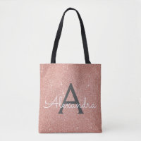 Rosa Gold Sparkle Elegantes Monogram Book Bag