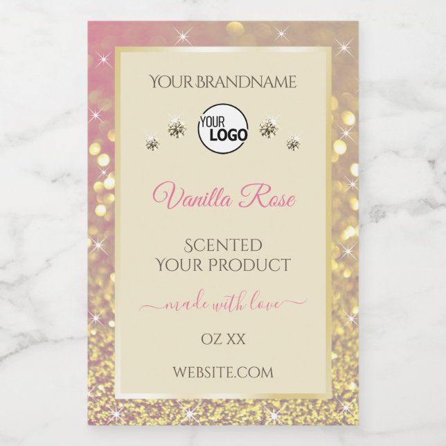 Rosa Gold-Sparkle-Glitzer-Creme-Logo Lebensmitteletikett (Einzelnes Label)
