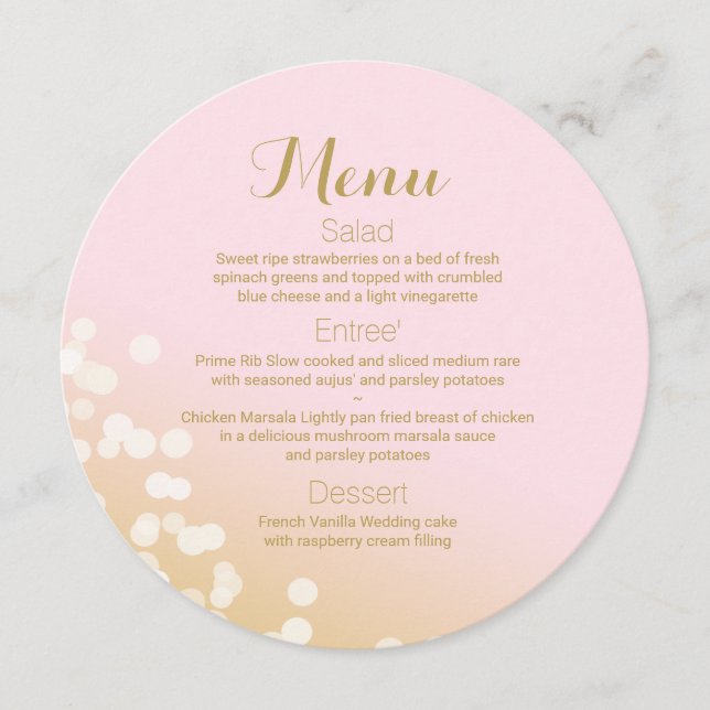 Rosa Gold Sparkle Round Menu ffea Menükarte (Vorderseite)