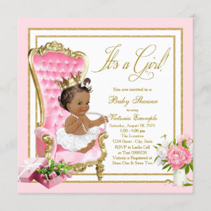 Rosa Gold Stuhl Ethnic Princess Pearl Baby Dusche Einladung